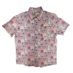 Oliver & Burke Mens Medium Patriotic Americana USA Flag BBQ Button Up Shirt‎ Red